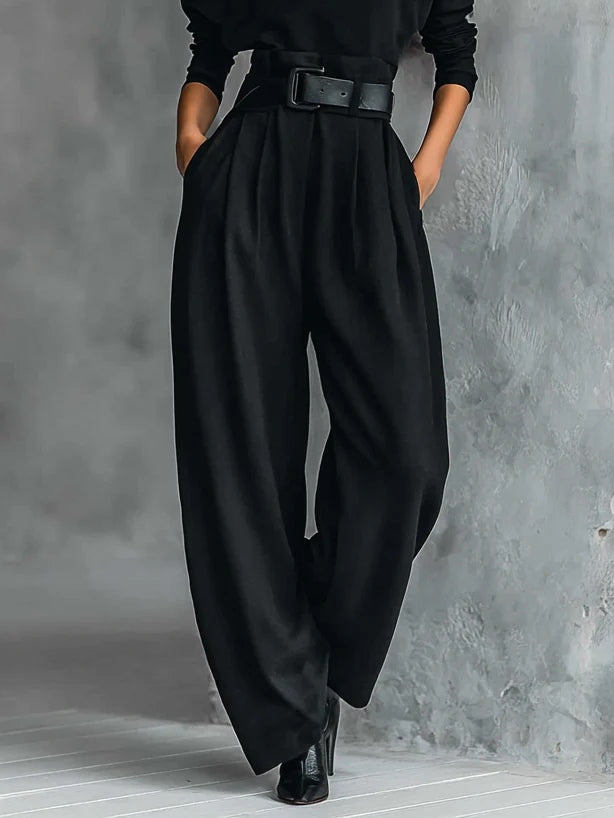 Noëlla | Black Turtleneck Top & Straight-Leg Trousers Set