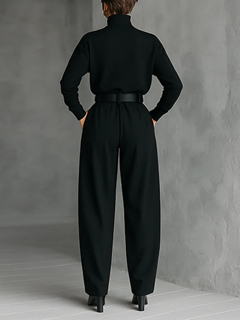 Noëlla | Black Turtleneck Top & Straight-Leg Trousers Set