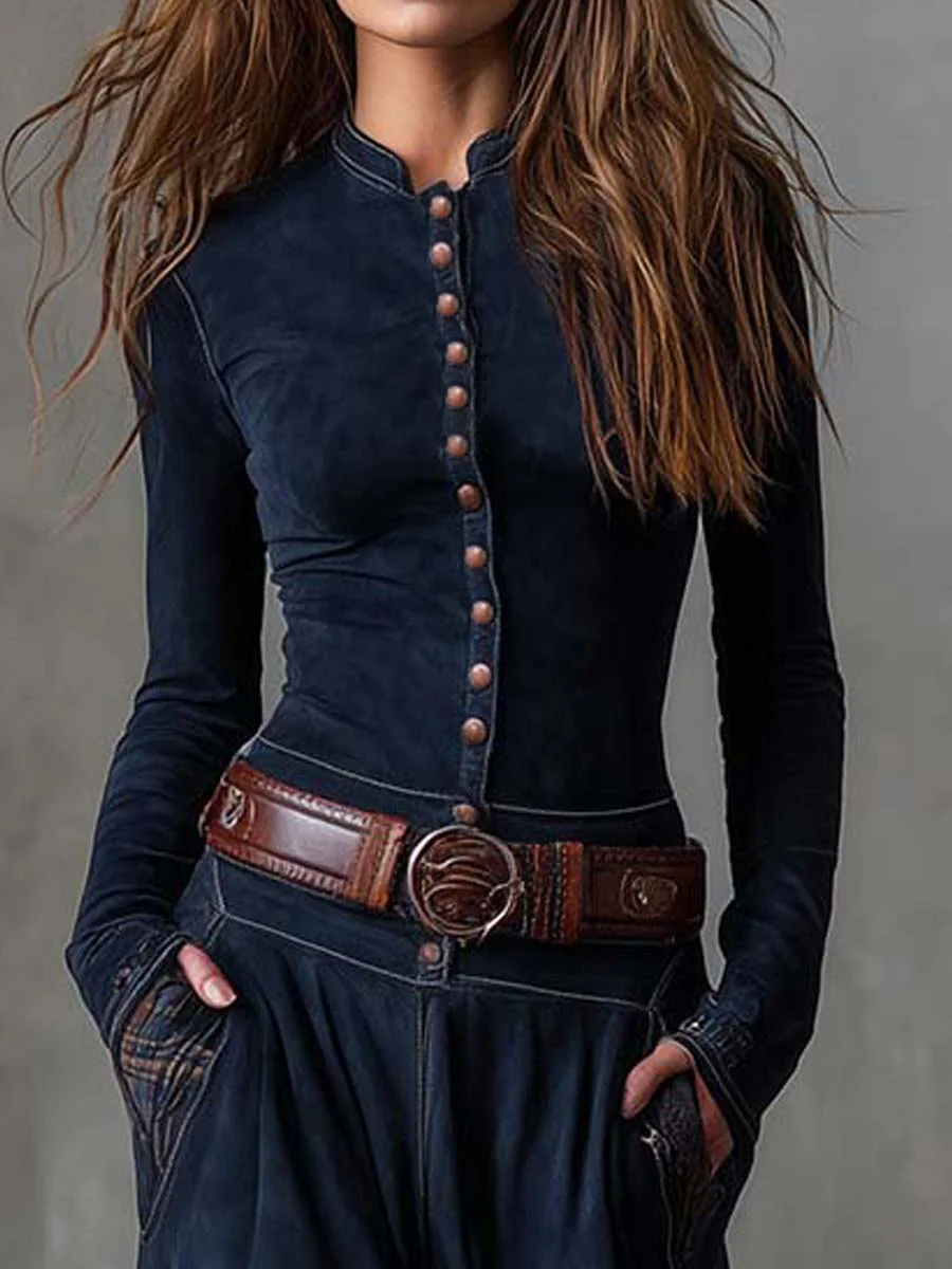 Brigid suede-look maxi dress in navy, bodice and belt detail