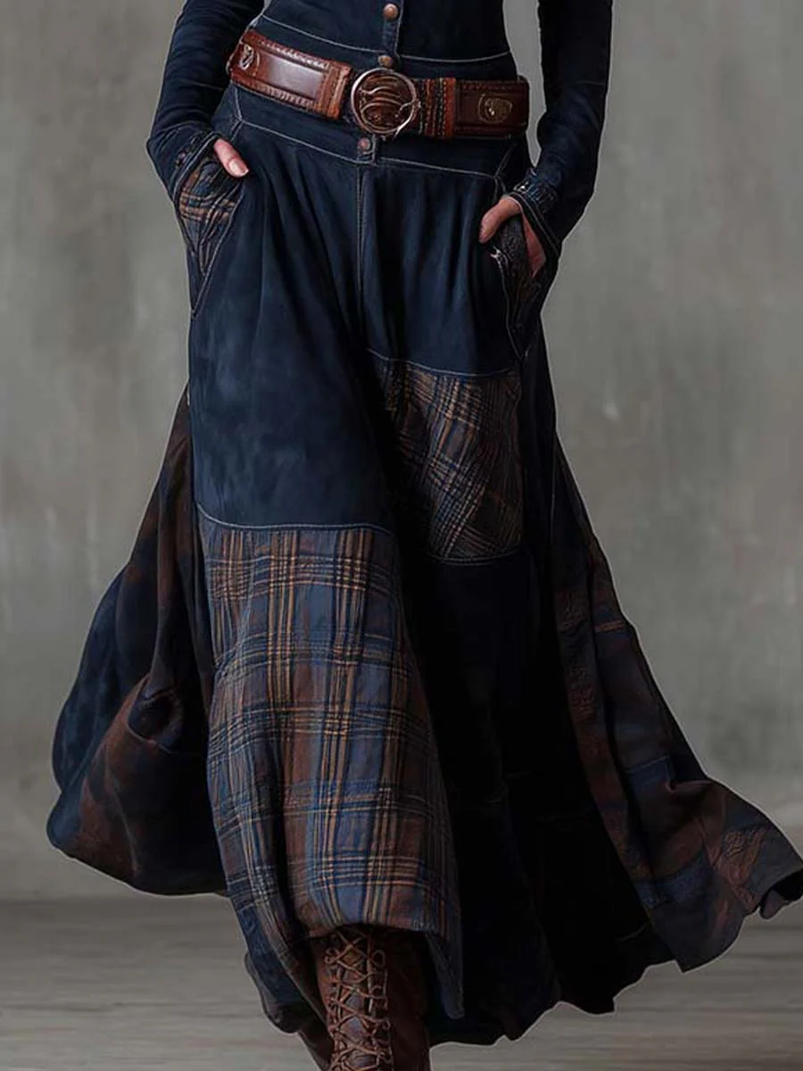 Brigid suede-look maxi dress in navy, skirt detail