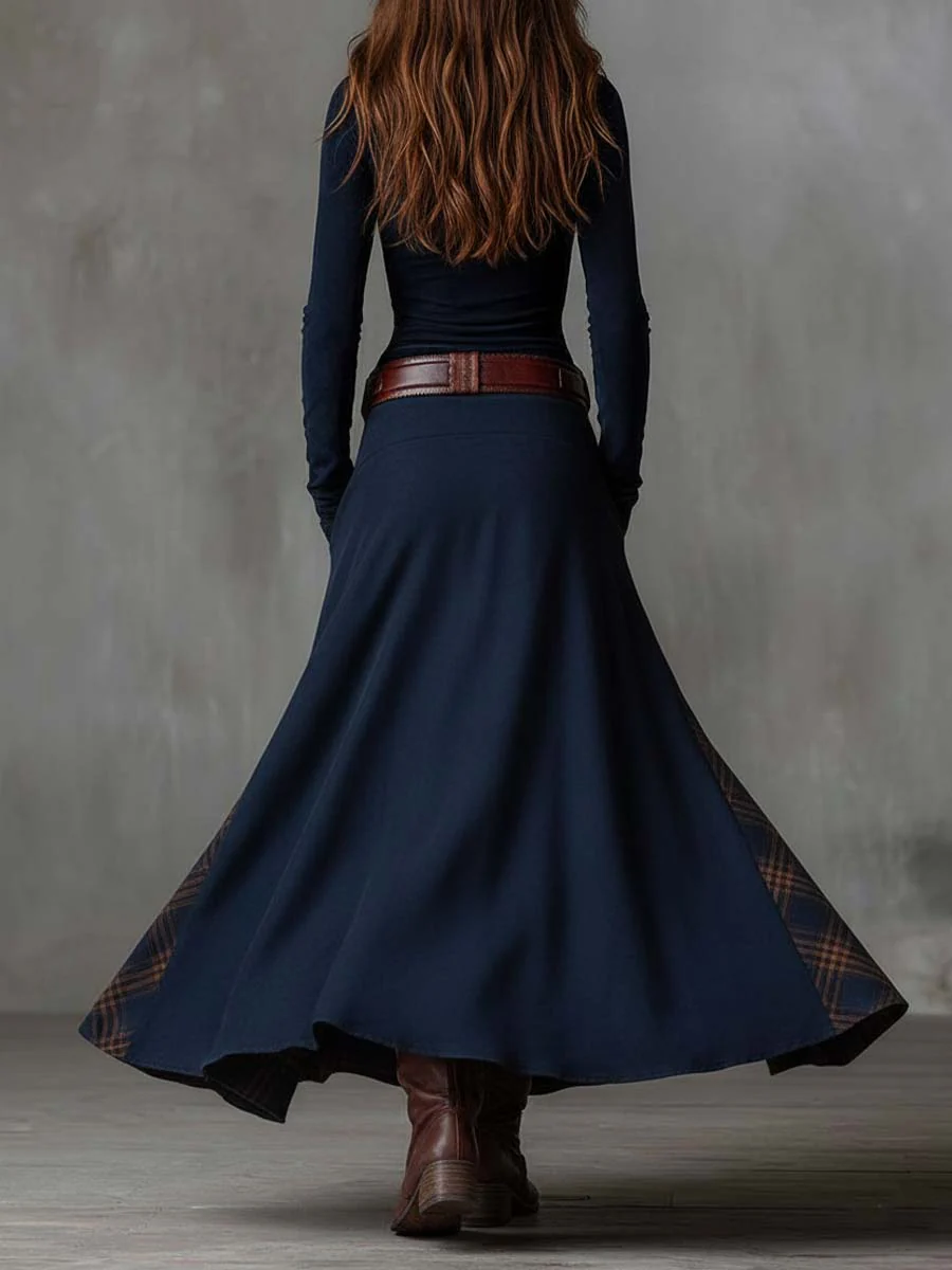 Brigid suede-look maxi dress in navy, back view