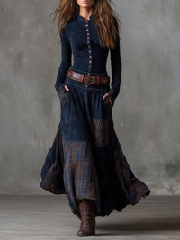 BRIGID | BELTED SOFT-TOUCH MAXI DRESS WITH CHECK PANELS
