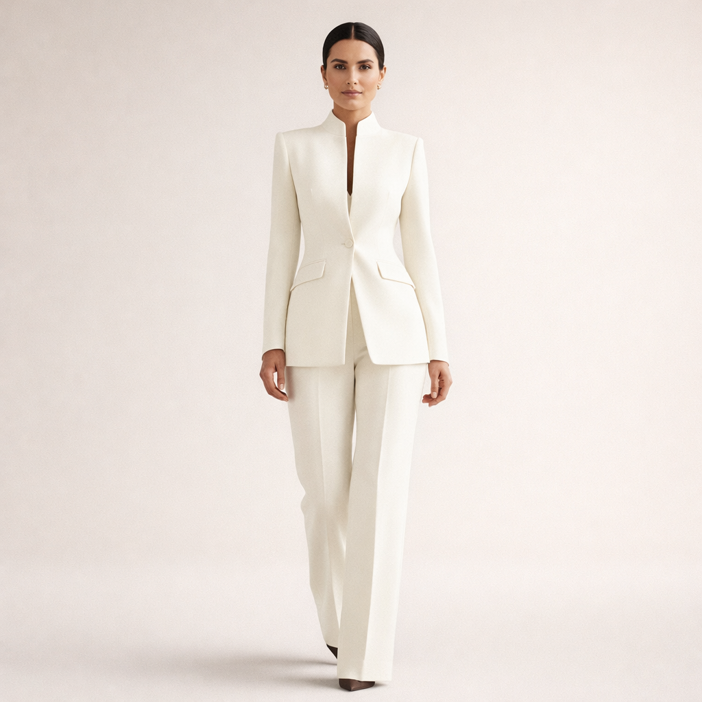 Gwendoline tailored wide-leg trouser suit in white, full-length front view