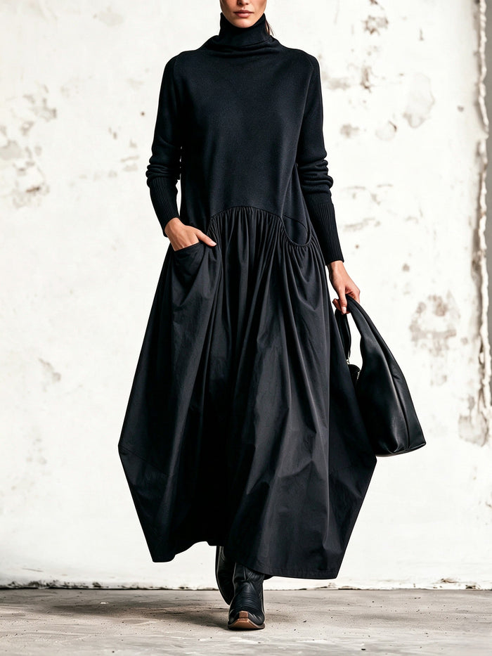 Odette oversized high-neck maxi dress front view