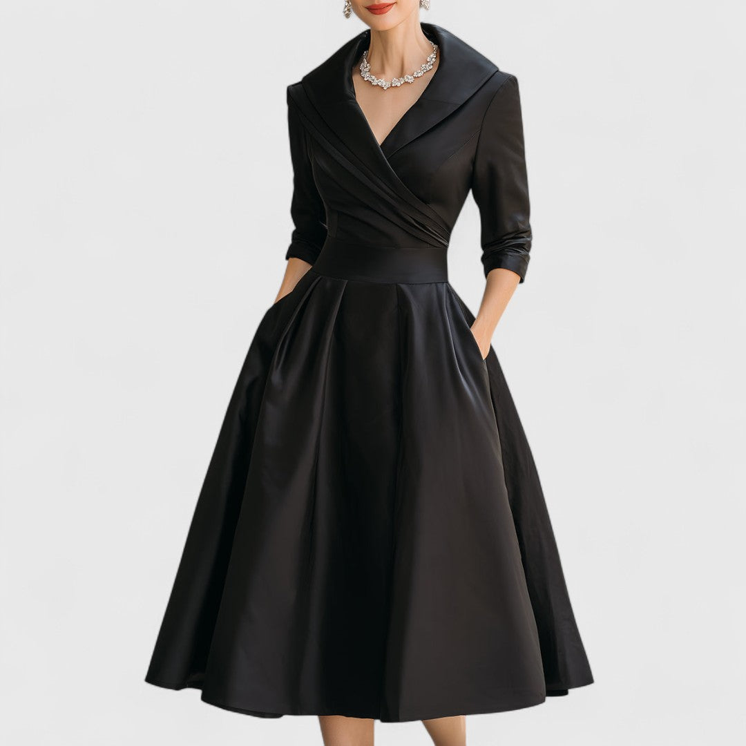 Sian wrap midi dress in black, studio front view