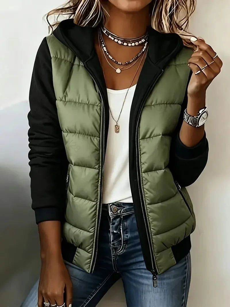 Perpetua hooded padded layered jacket in Green