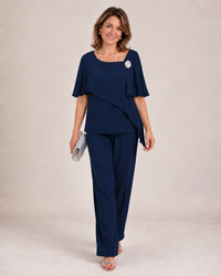 BECKY | LAYERED FLUTTER-SLEEVE TOP AND TROUSER SET