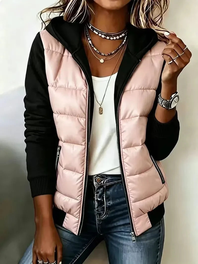 Perpetua hooded padded layered jacket in Pink