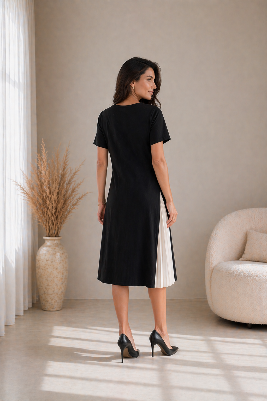 LIORA™ | Pleated Panel Midi Dress