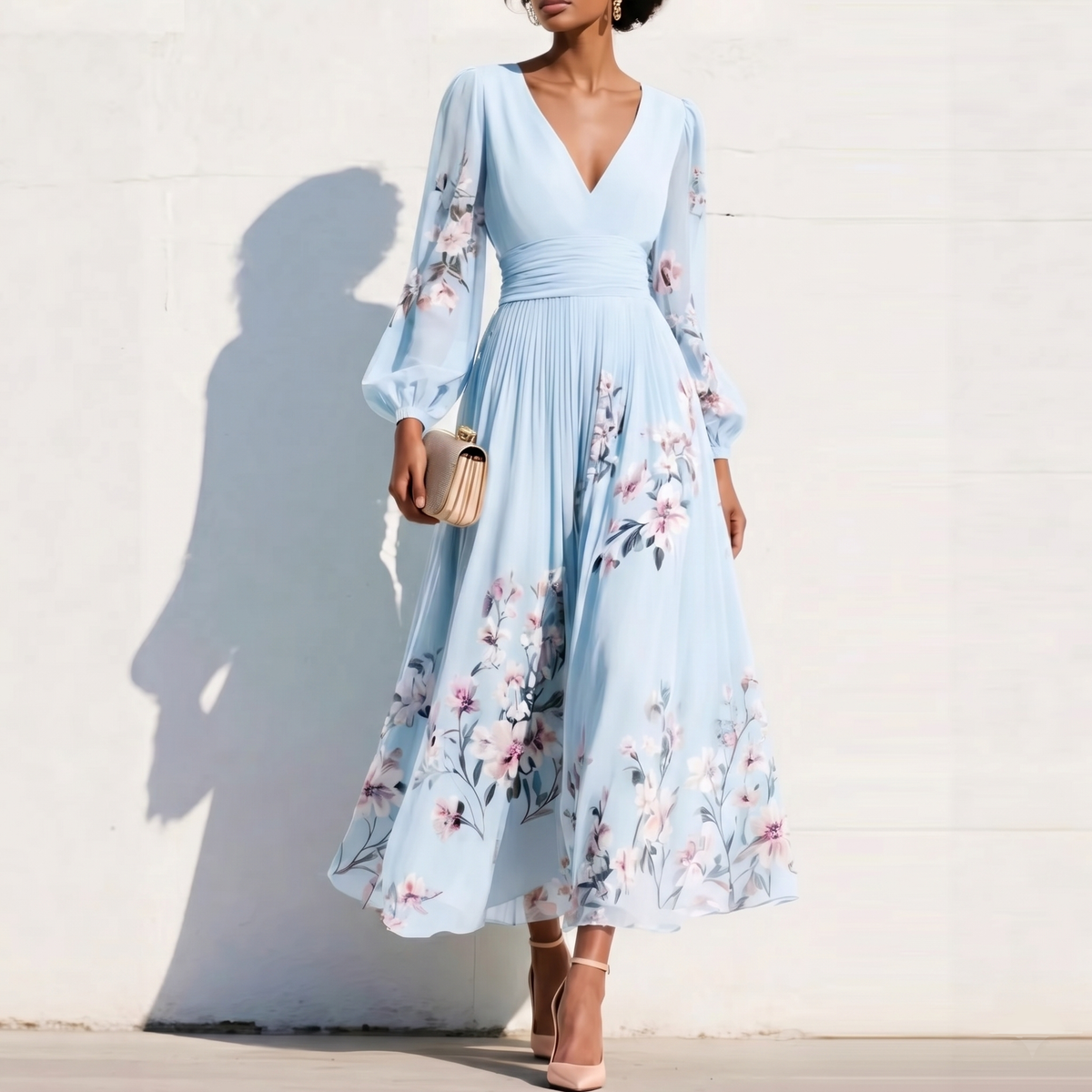 LIORA™ | Puff Sleeve Midi Dress
