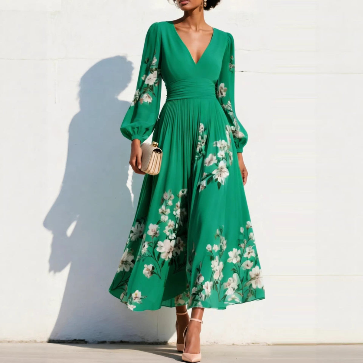 LIORA™ | Puff Sleeve Midi Dress