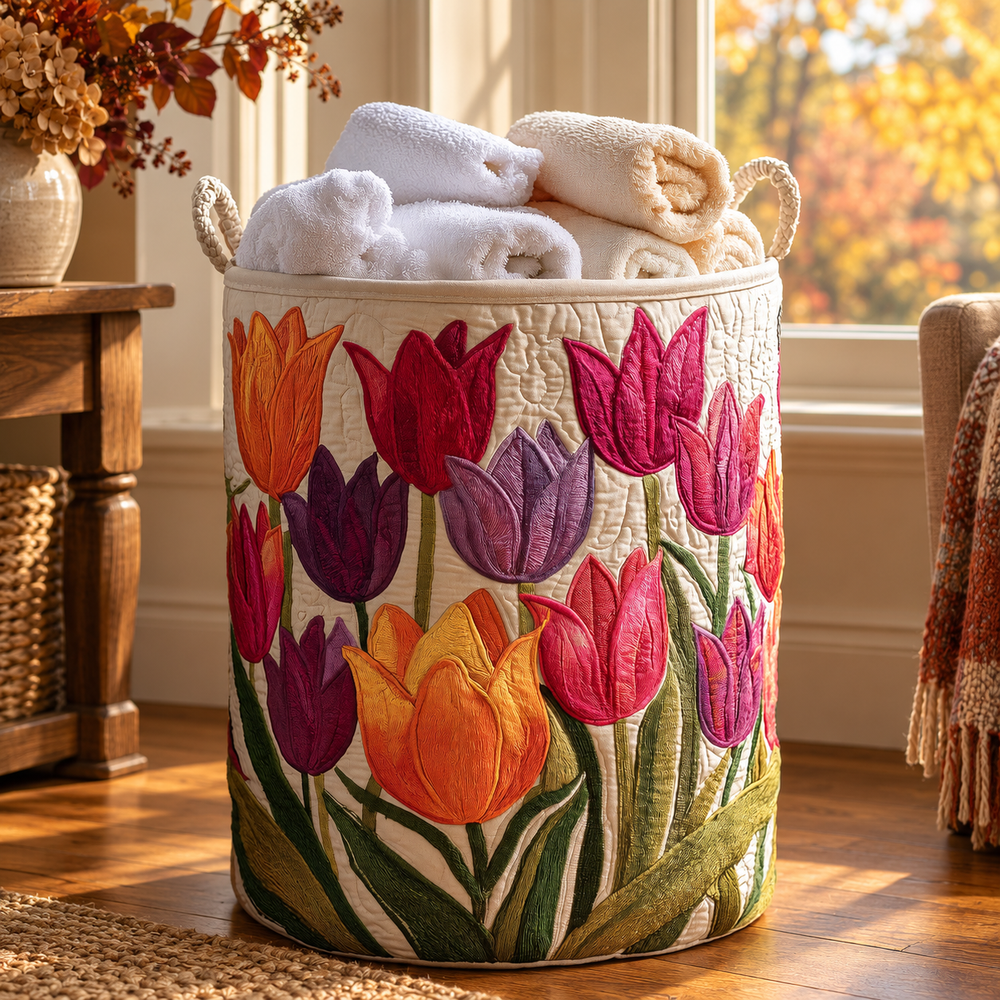 Liliana | Hand-Quilted Laundry Basket in an autumn interior