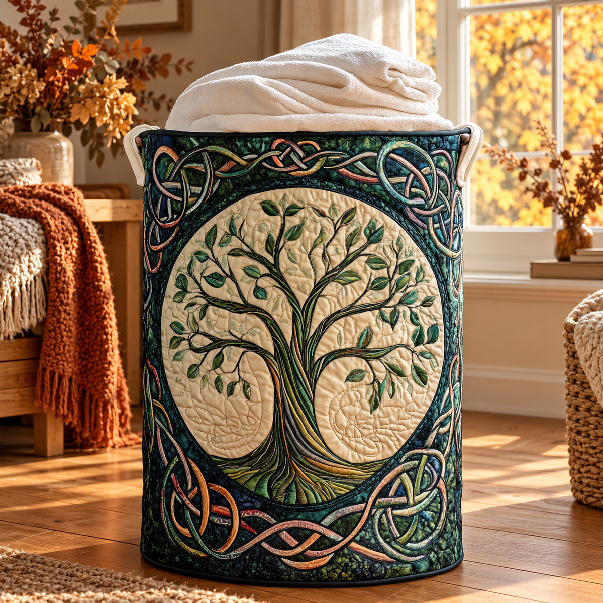 Rosalia | Hand-Quilted Laundry Basket in an autumn interior