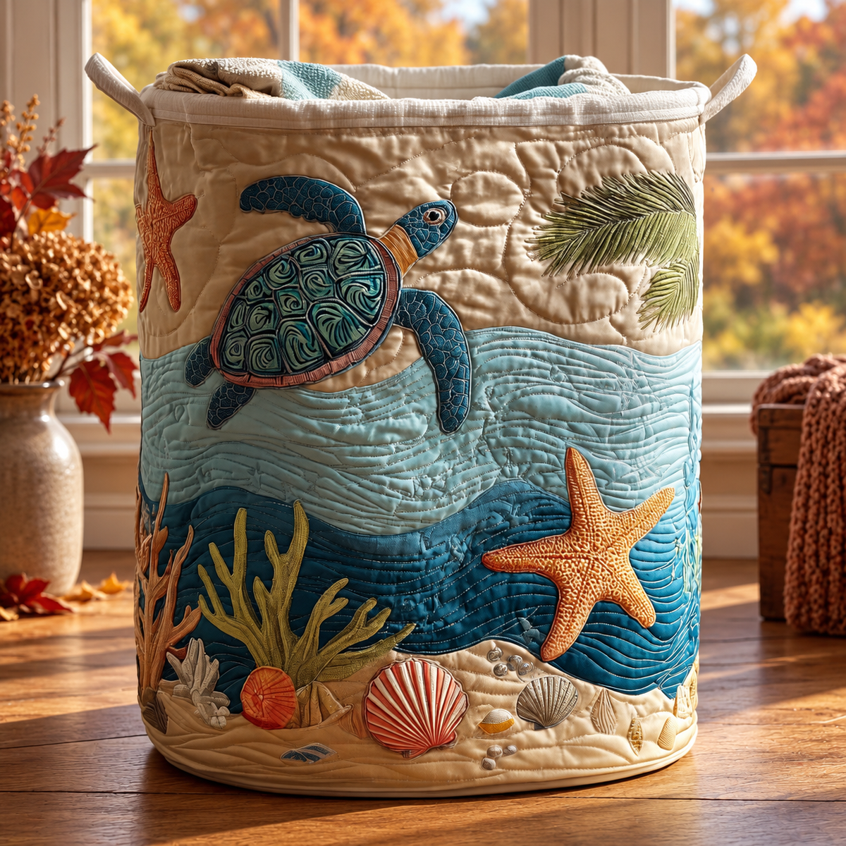 CORAL | COASTAL HARMONY LAUNDRY BASKET in an autumn interior