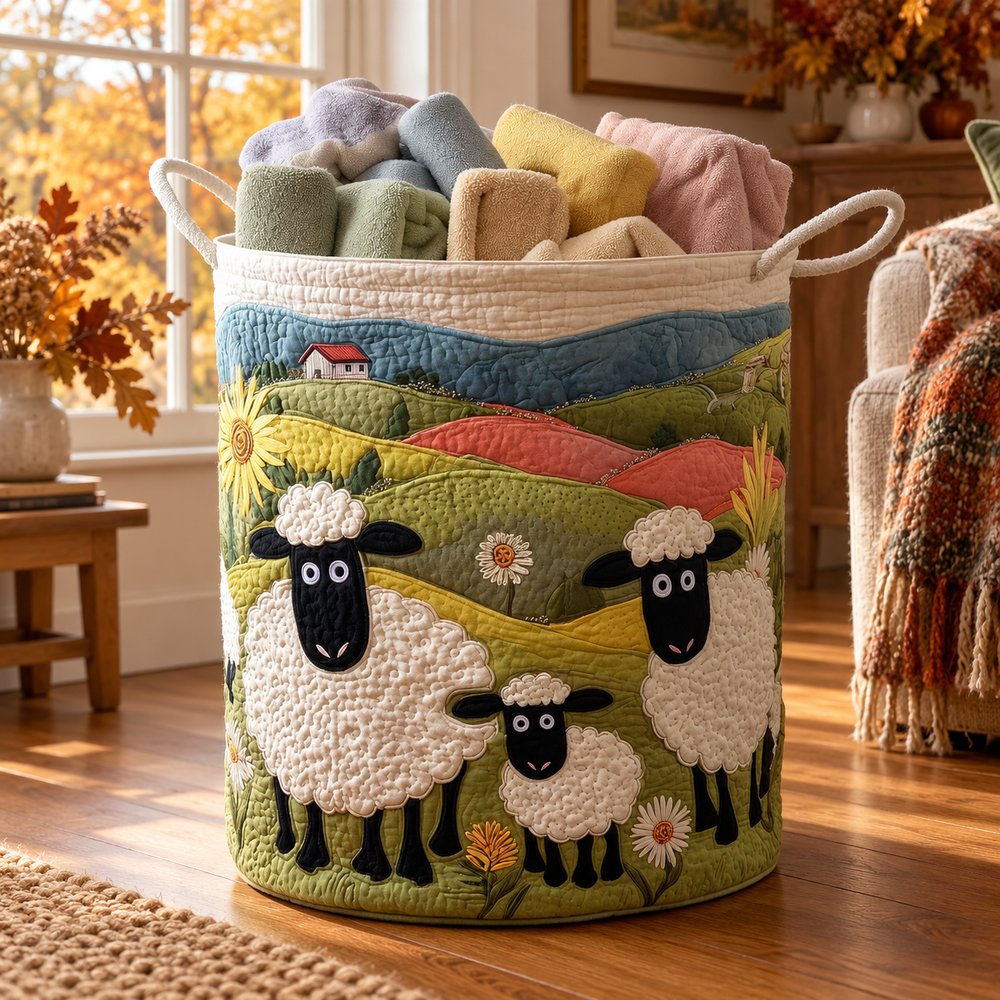 Nora | Hand-Quilted Laundry Basket in an autumn interior