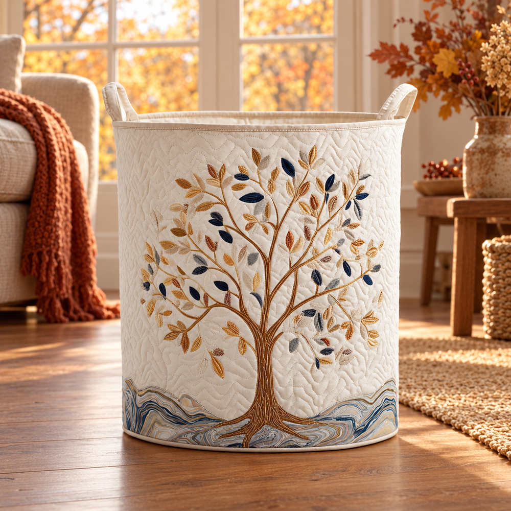 Aurora | Hand-Quilted Laundry Basket in an autumn interior