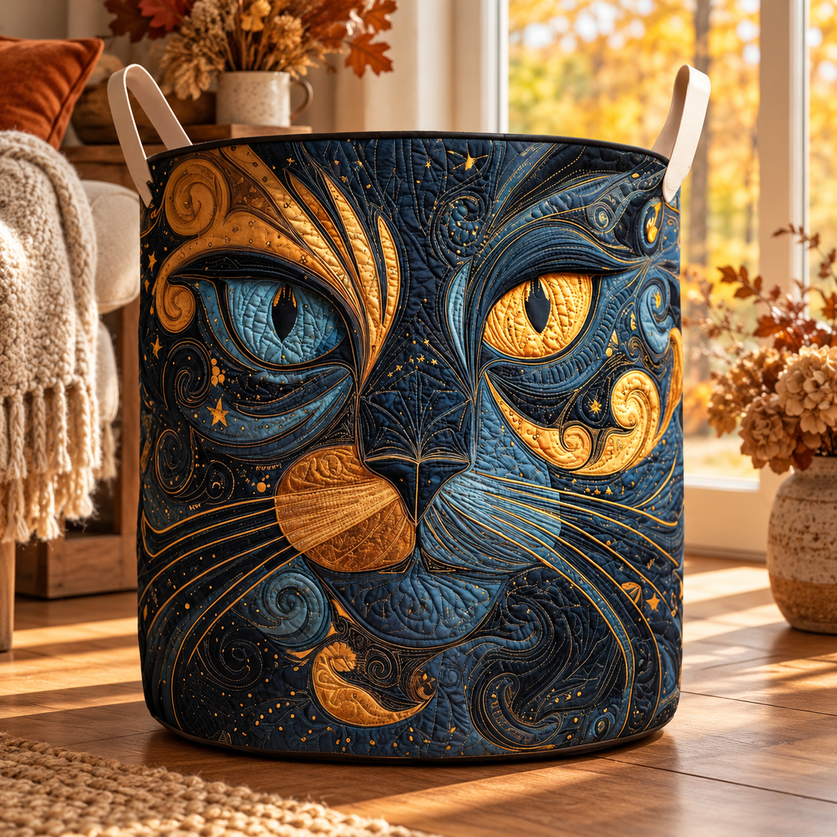Stella | Hand-Quilted Laundry Basket in an autumn interior