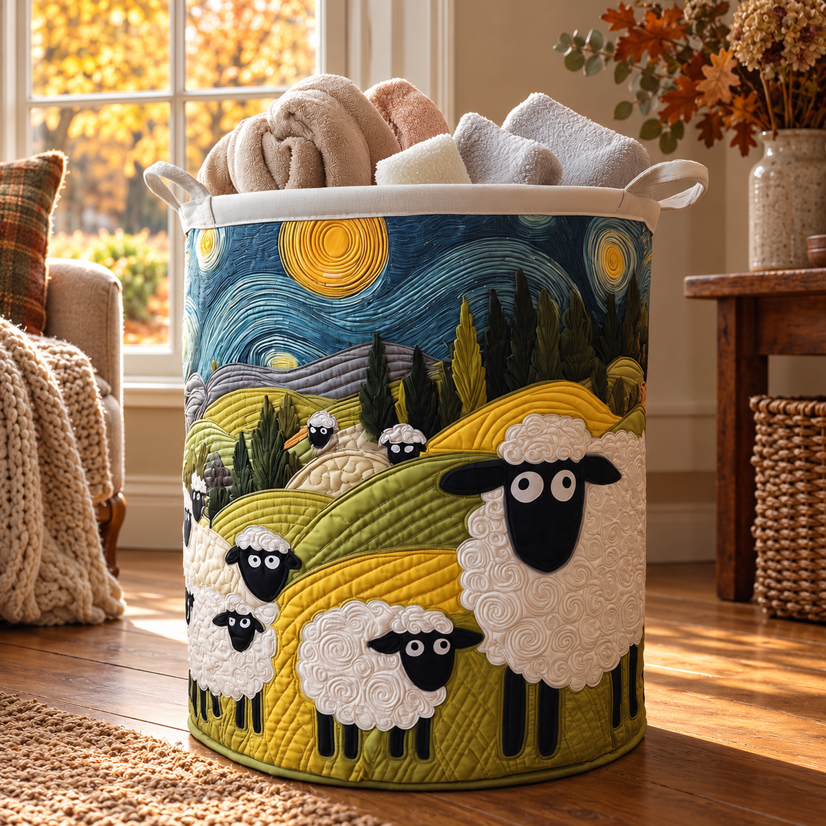 Matilde | Hand-Quilted Laundry Basket in an autumn interior