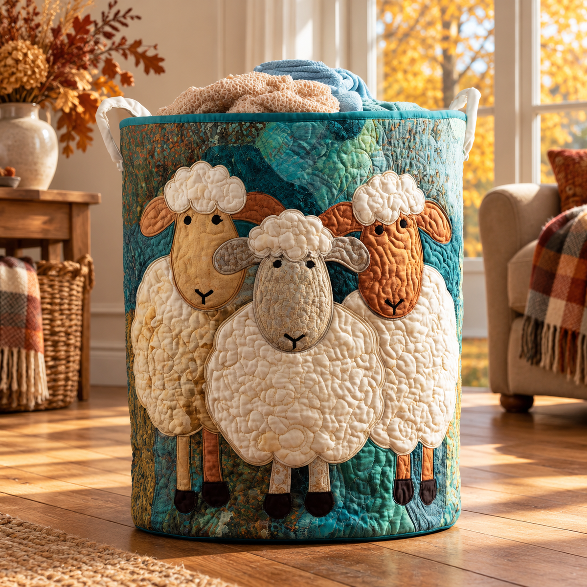 Bella | Hand-Quilted Laundry Basket in an autumn interior