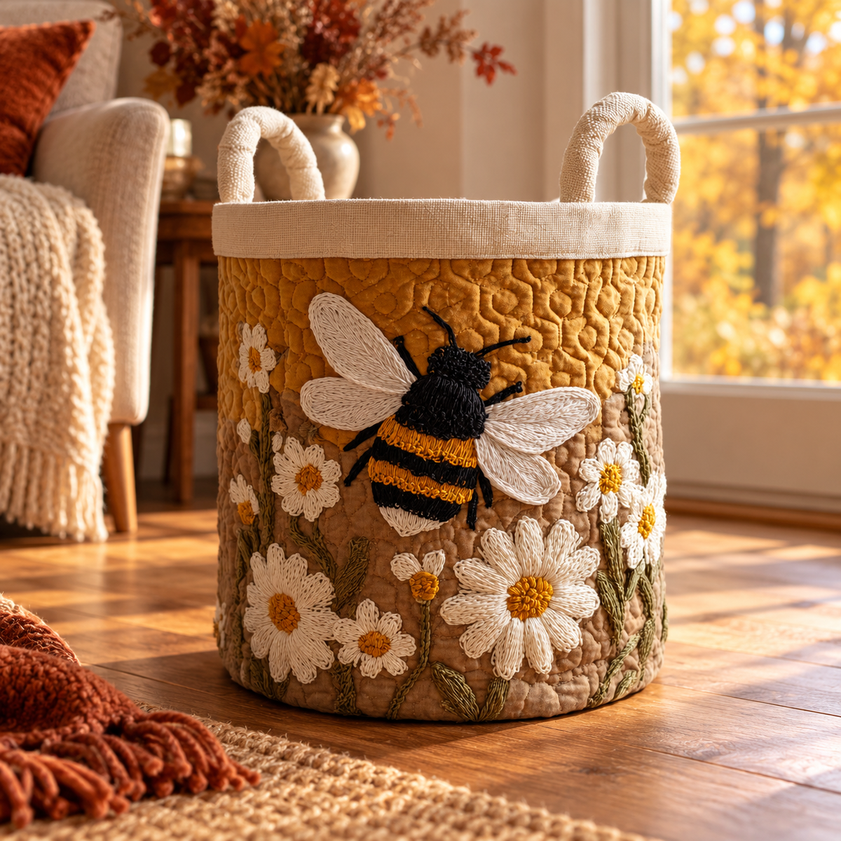 Melissa | Hand-Quilted Laundry Basket in an autumn interior