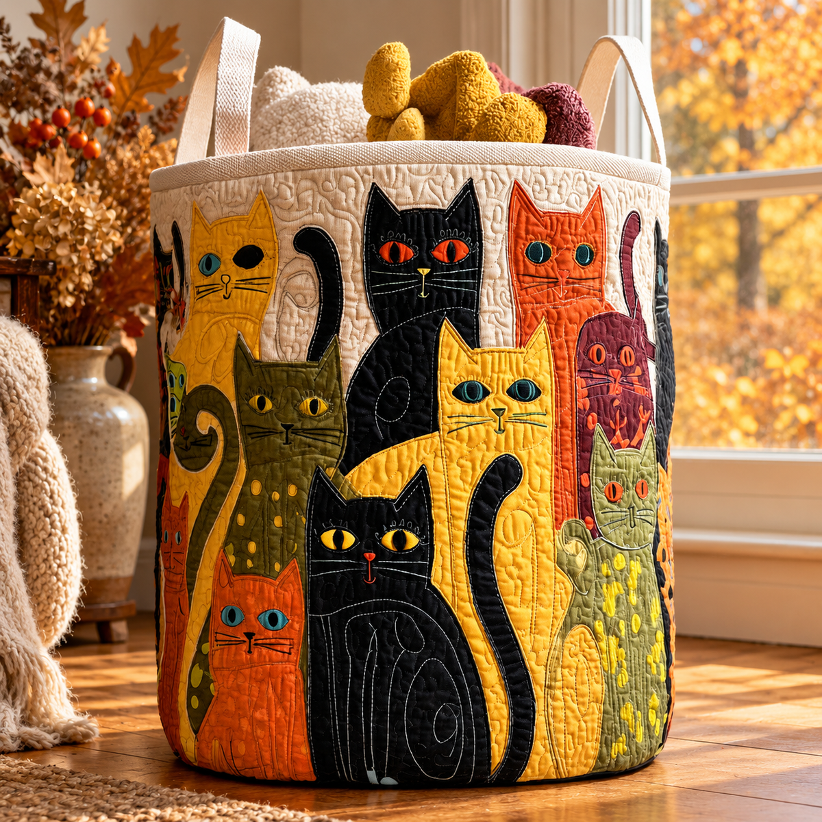 Luna | Hand-Quilted Laundry Basket in an autumn interior