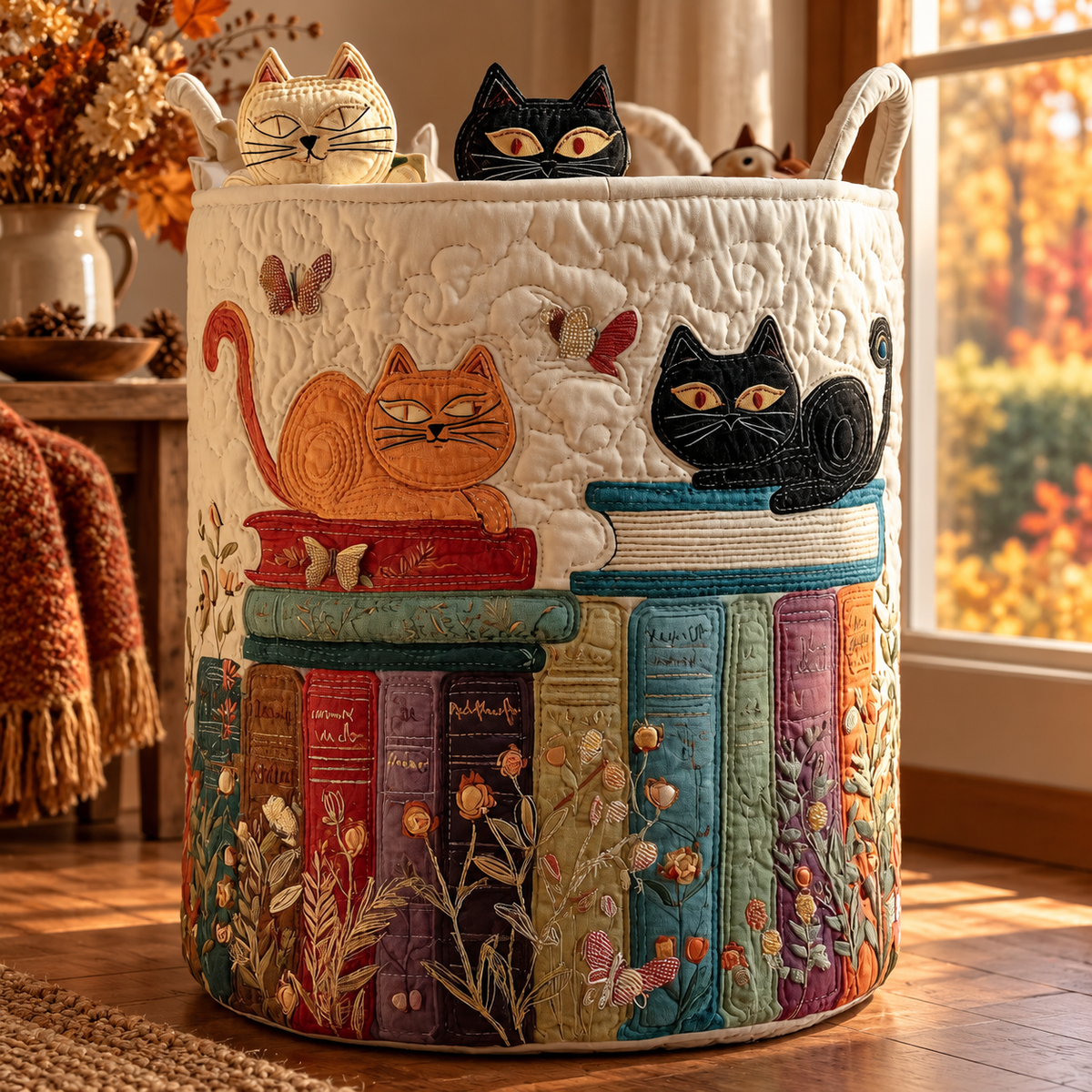 Paola | Hand-Quilted Laundry Basket in an autumn interior