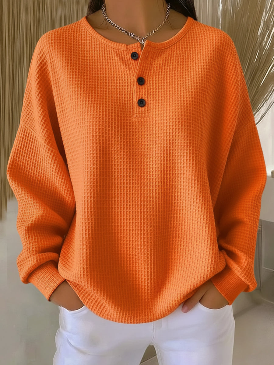 MILAGROS | TEXTURED HENLEY SWEATSHIRT