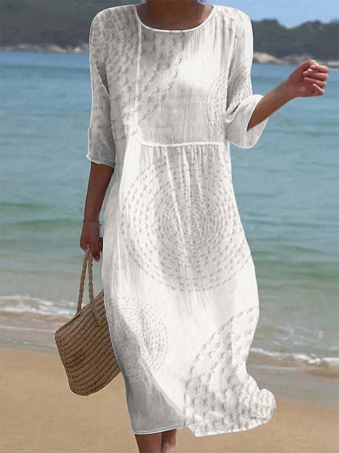 Women's Embroidered Casual Dress – White