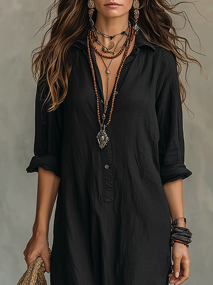 Marian | Long Linen-Look Shirt Dress