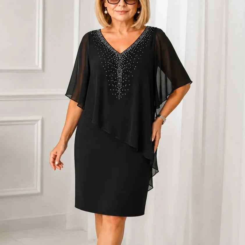 JESSAMY | EMBELLISHED V-NECK OVERLAY DRESS