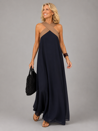 Edie | Crossover Halter Contrast Maxi Dress