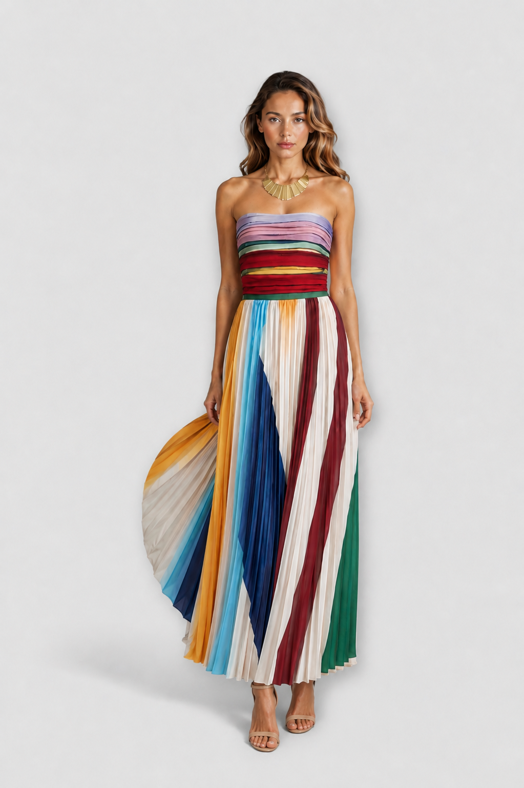 LIORA™ | Strapless Pleated Maxi Dress