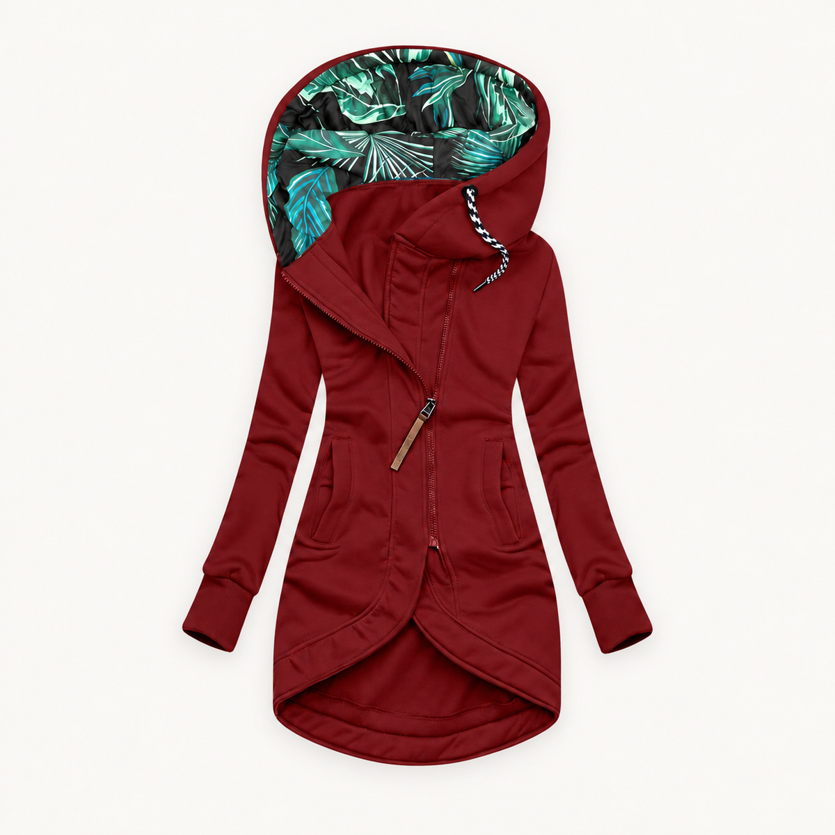 Etta hooded longline zip jacket, view 3