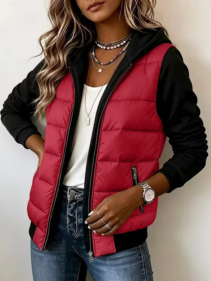 Perpetua hooded padded layered jacket in Red