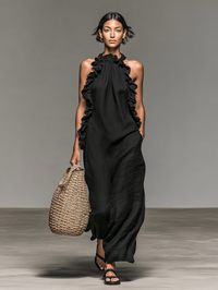 GLADYS | RUFFLE HALTERNECK MAXI DRESS WITH POCKETS