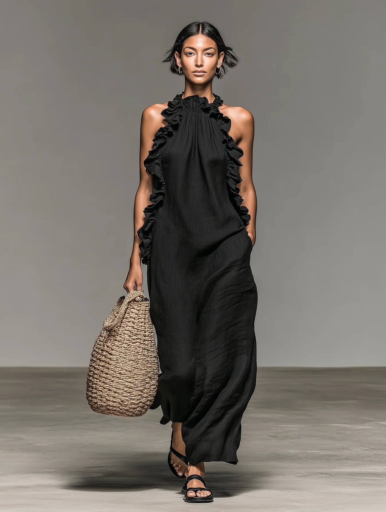 ALIETTE – FLOWY MAXI DRESS WITH RUFFLES AND POCKETS