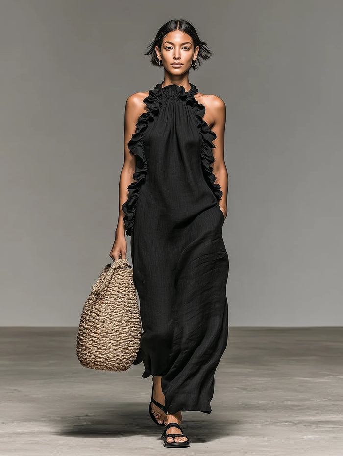 ALIETTE – FLOWY MAXI DRESS WITH RUFFLES AND POCKETS