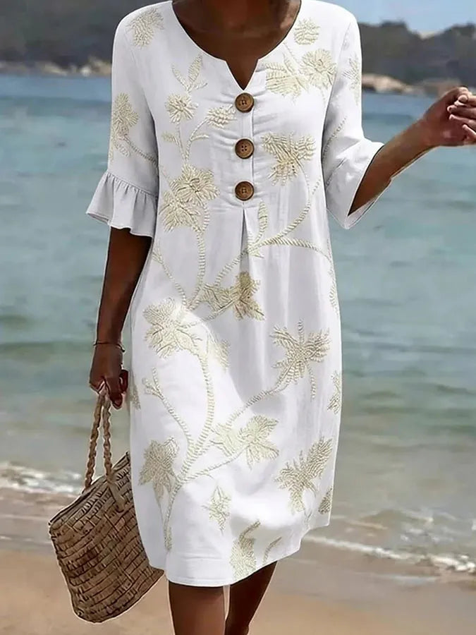 Women's Casual Floral Print Dress – White
