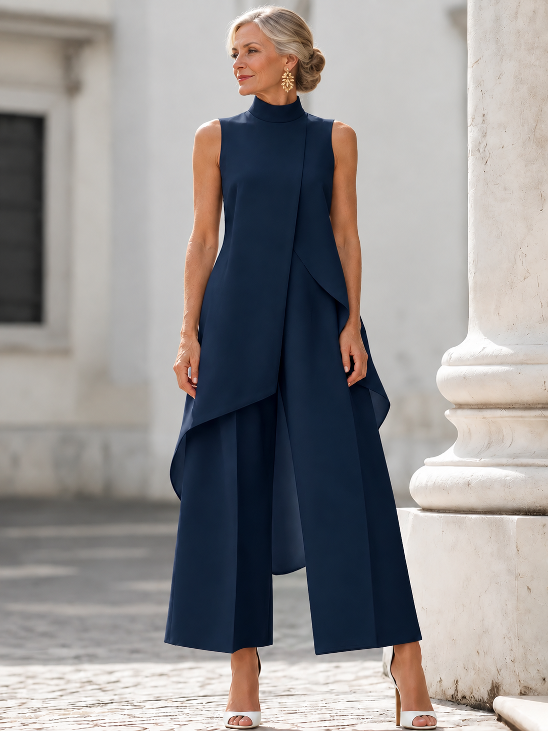 Catalina elegant wide-leg two-piece set on mature British woman, view 5