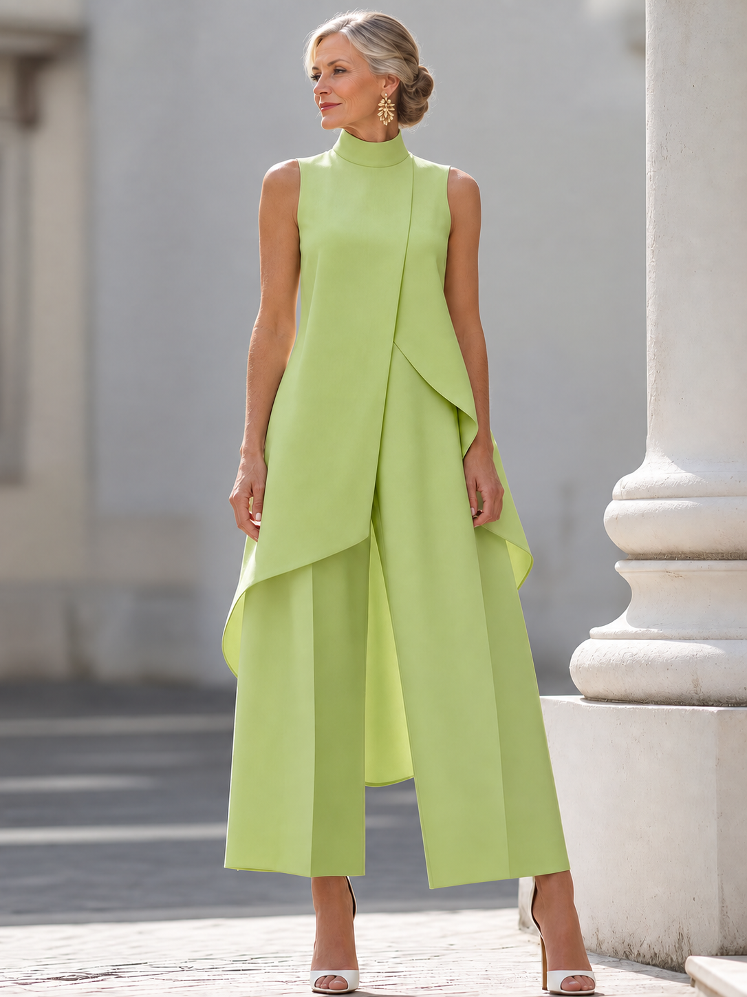 Catalina elegant wide-leg two-piece set on mature British woman, view 6