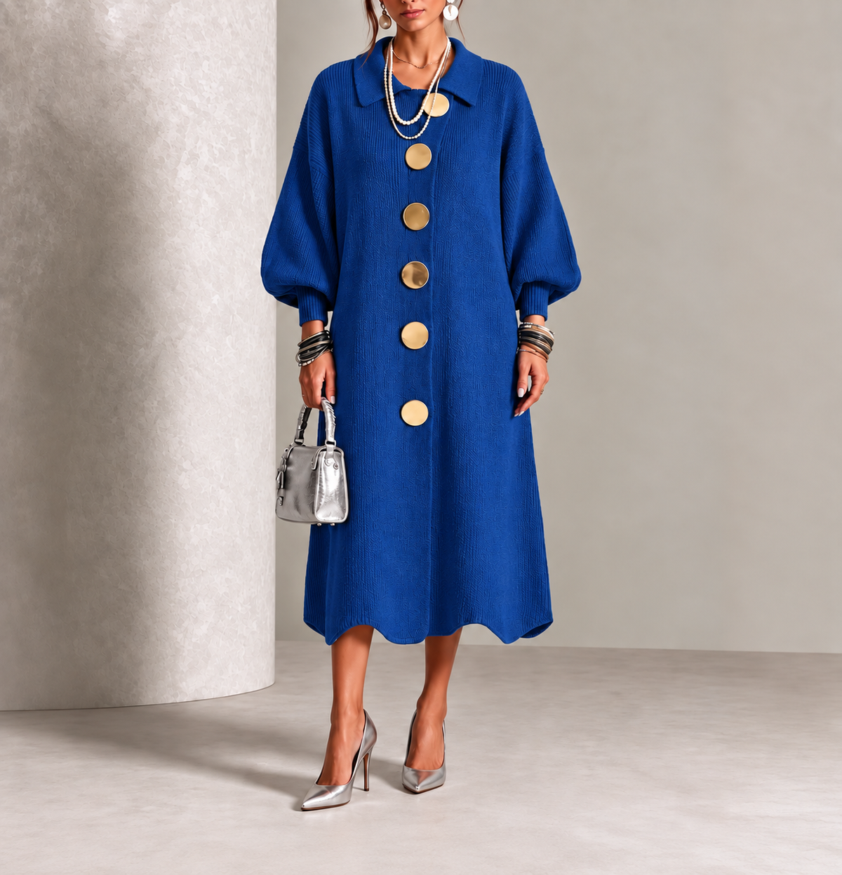 Ellery button-down knit midi dress in Blue, front view