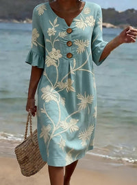 Women's Casual Floral Print Dress – Blue