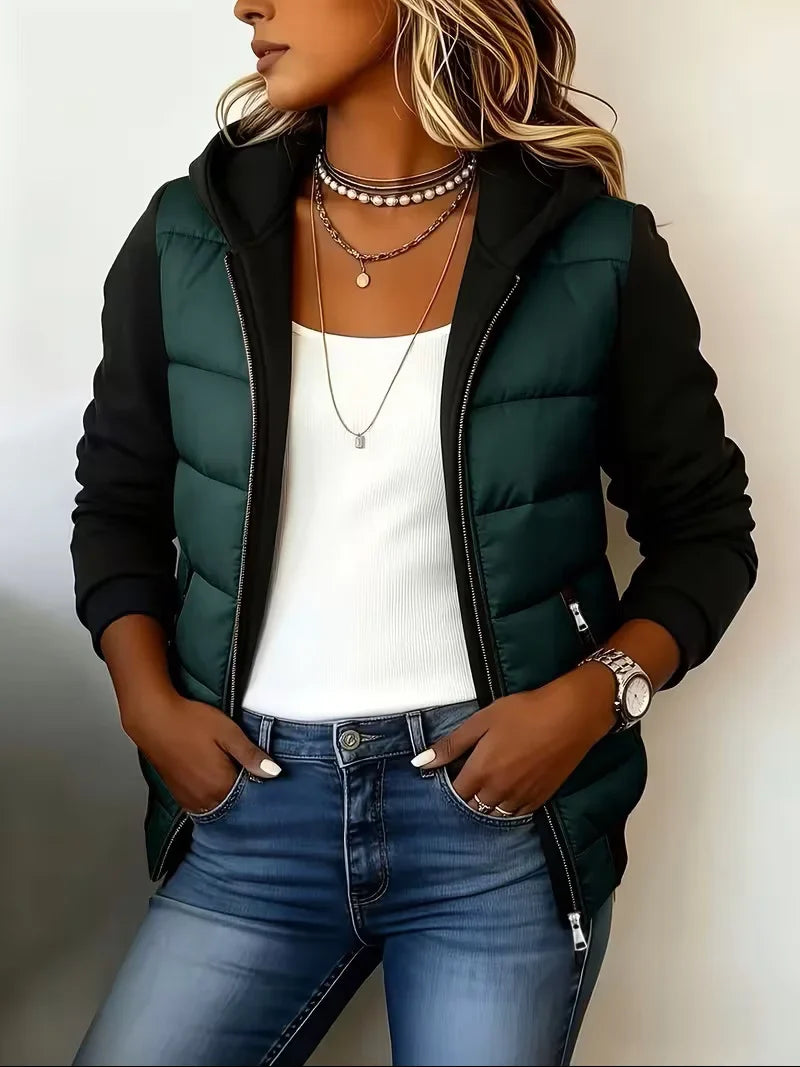 Perpetua hooded padded layered jacket - styled look