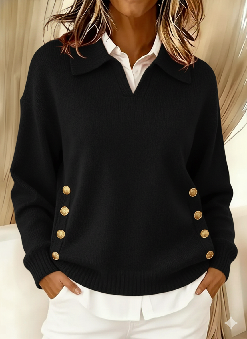 VICENTA | POLO-COLLAR BUTTON-DETAIL JUMPER