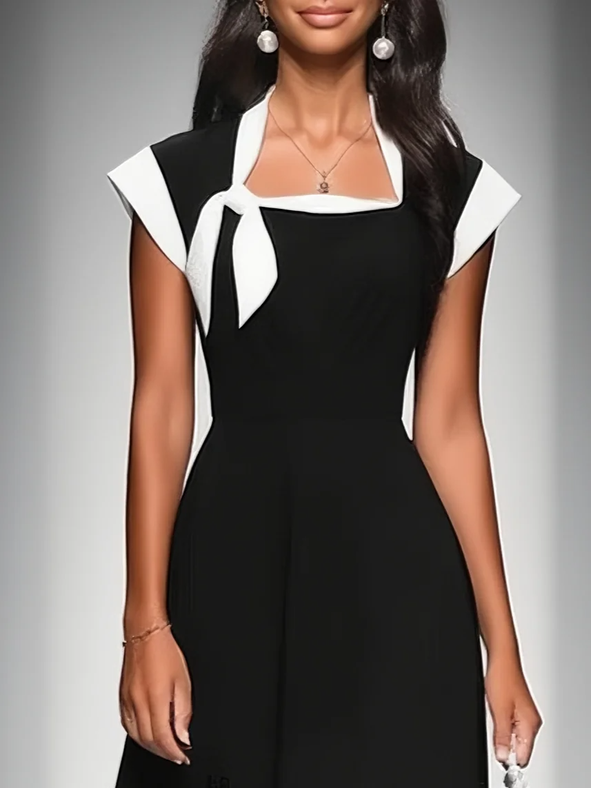 June colourblock square-neck midi dress, view 3