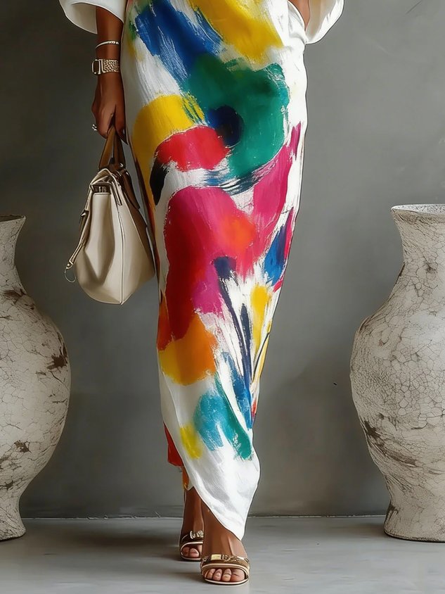 Christabel abstract print one-shoulder maxi dress, view 3