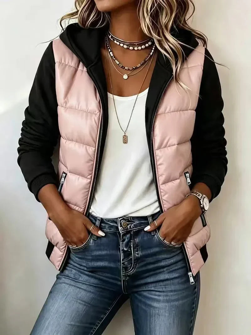 Perpetua hooded padded layered jacket - pink quilted body