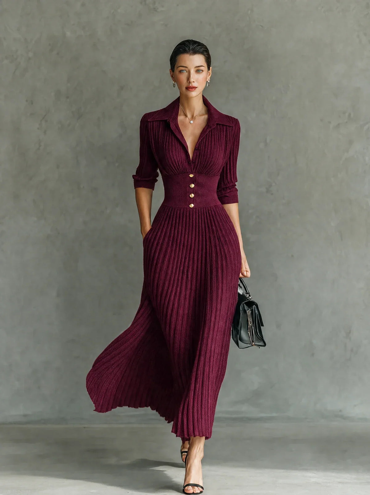Eileen pleated lapel maxi dress, view 5