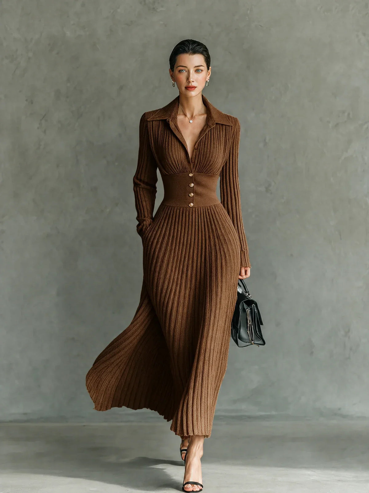 Eileen pleated lapel maxi dress, view 6