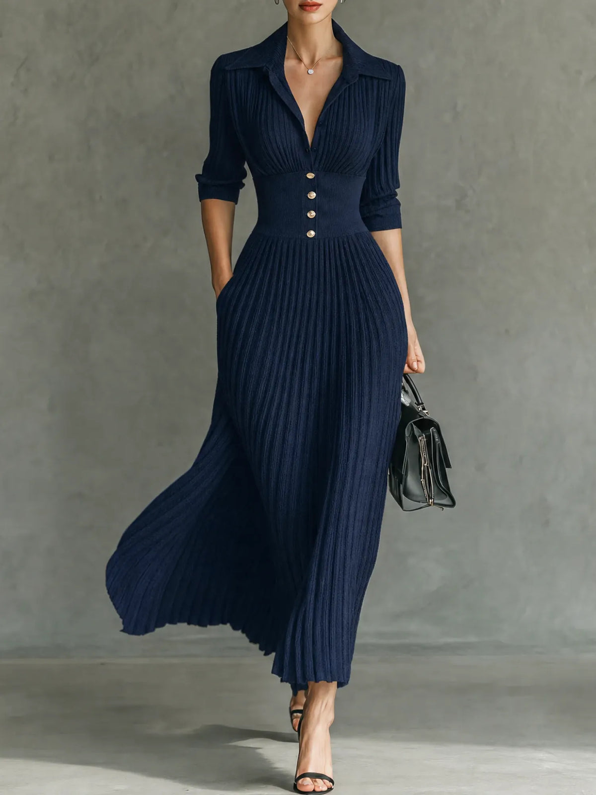 Eileen pleated lapel maxi dress, view 4